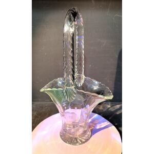 738. Duncan and Miller Floral Etched Crystal Brides Basket. UV Reactive